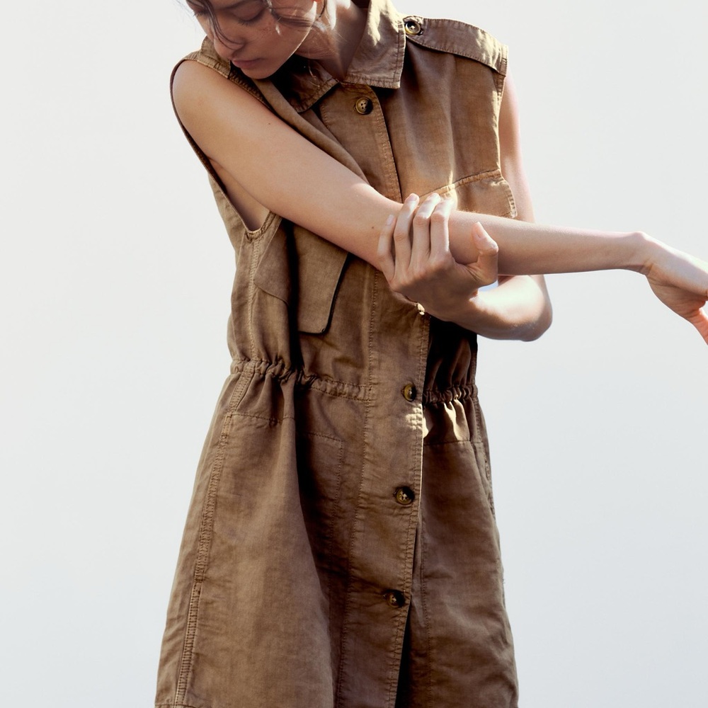 Zara Sleeveless Shirt Dress with Adjustable Waist